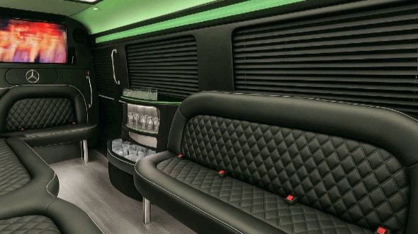 Interior of Milwaukee Party Bus Company's 14 Passenger Sprinter Limousine in Milwaukee