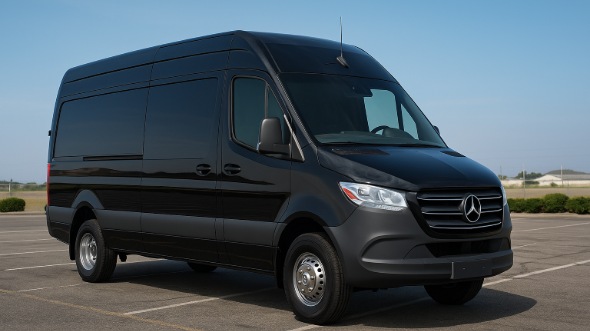 Exterior of Charter Bus Company Waukesha's 14 Passenger Sprinter Limousine in Waukesha