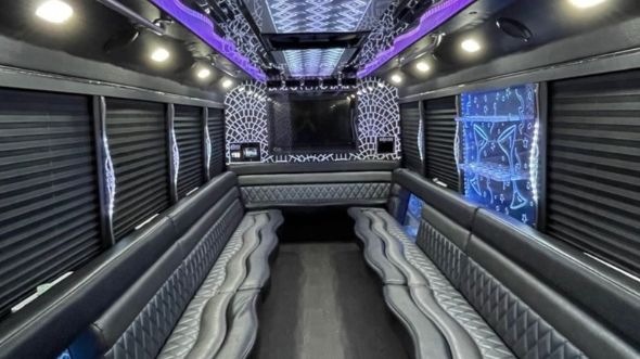 Interior of Charter Bus Company Evanston's 30 Passenger Party Bus in Evanston
