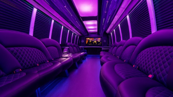 Interior of Charter Bus Company Waukesha's 40 Passenger Party Bus in Waukesha